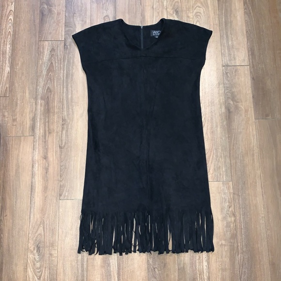 Vakko Sport Suede Black Fringe Dress | XS - Picture 2 of 7